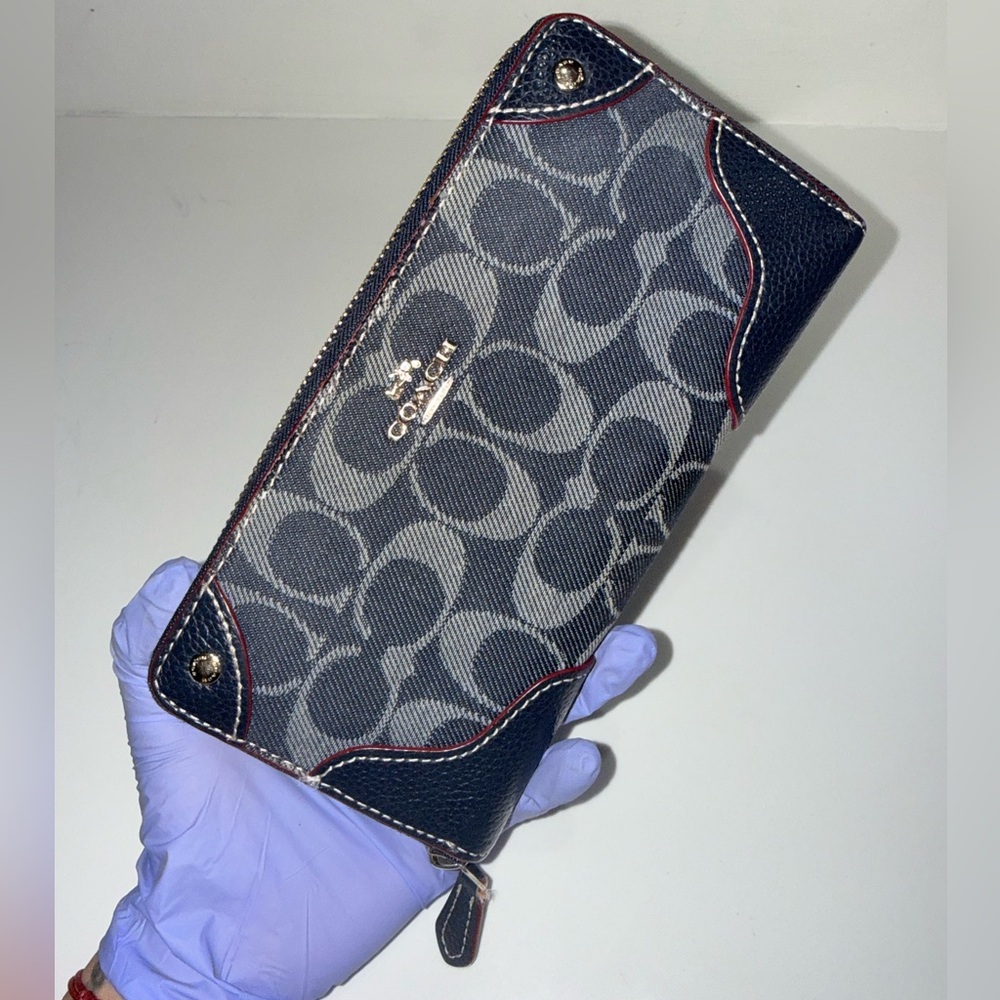 Coach Denim and Blue Wallet with Red Interior